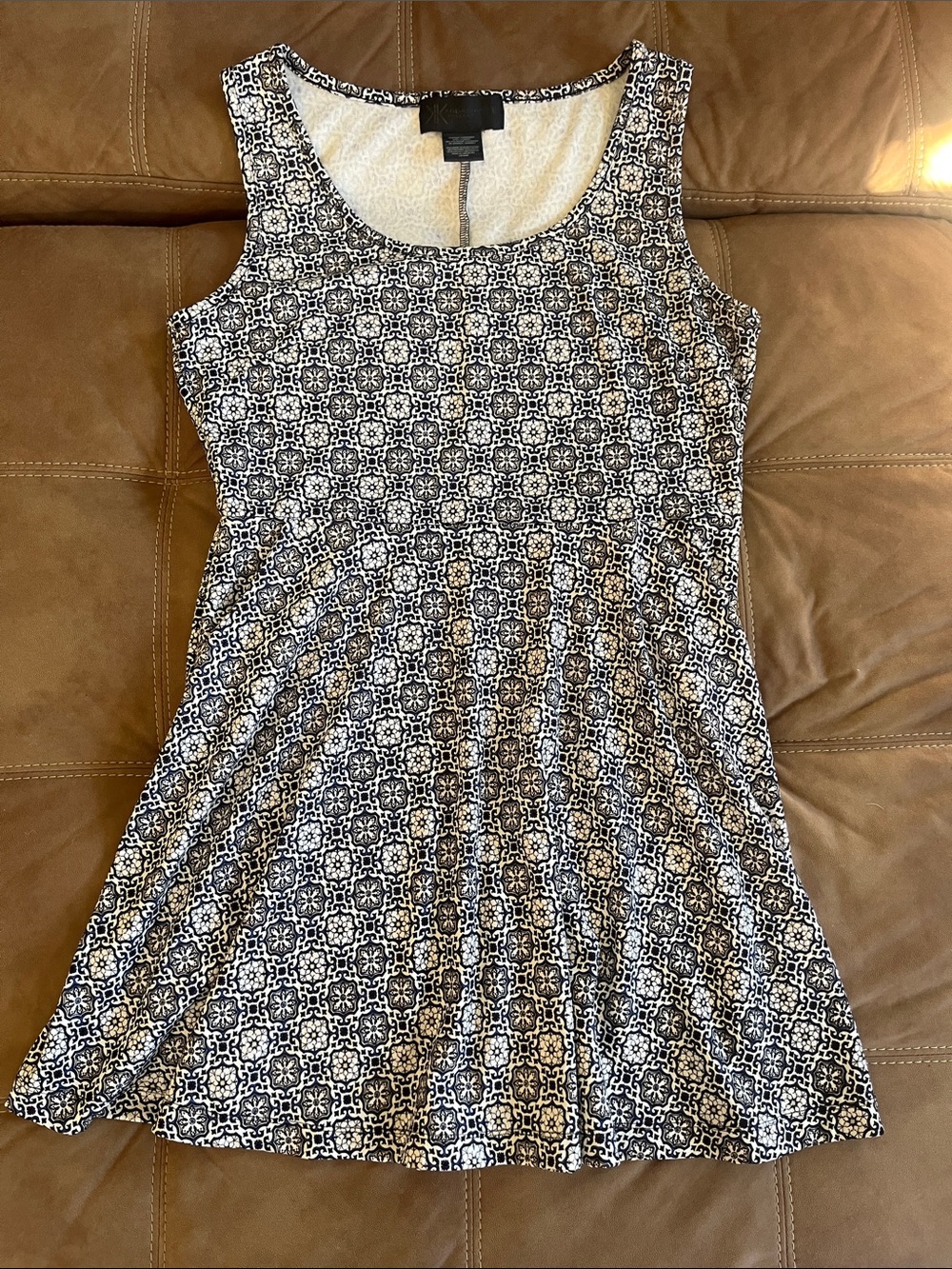 Kardashian Kollection Navy and White Mosaic Fit-and-Flare Mini Dress